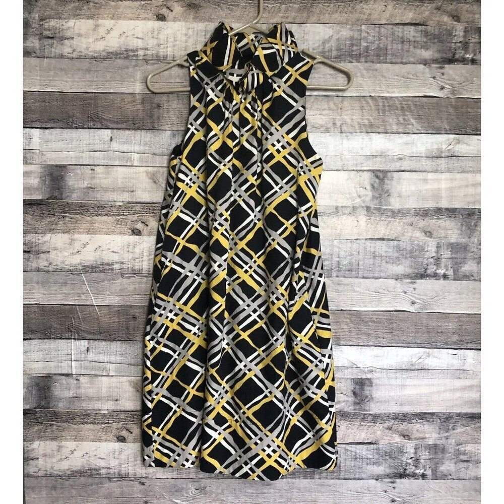 Club Monaco Shift Dress High Structured Collar Black Yellow Pockets Size 0 NWT